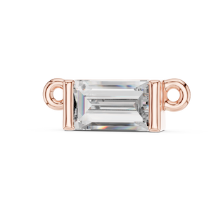 Rose gold baguette-cut lab-grown diamond pendant on white background