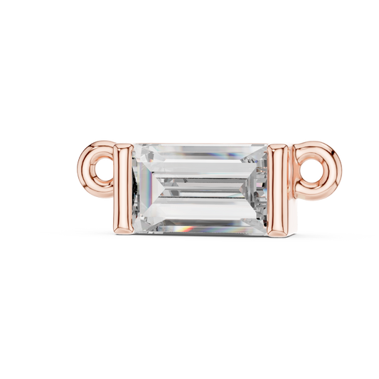 Rose gold baguette-cut lab-grown diamond pendant on white background