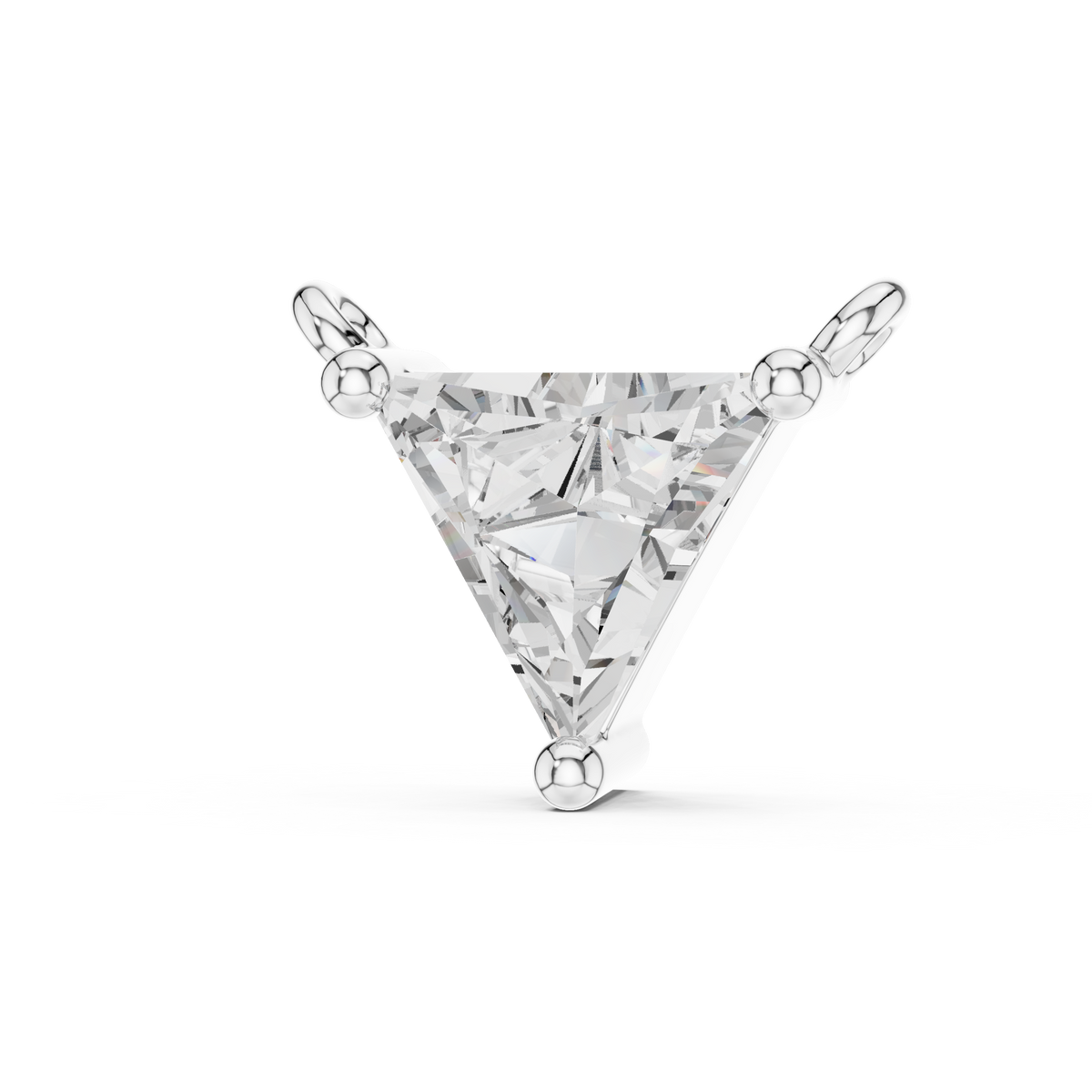 0.74 CT Trillion Cut Lab Grown Diamond Pendant in white metal with minimalist three-prong setting.
