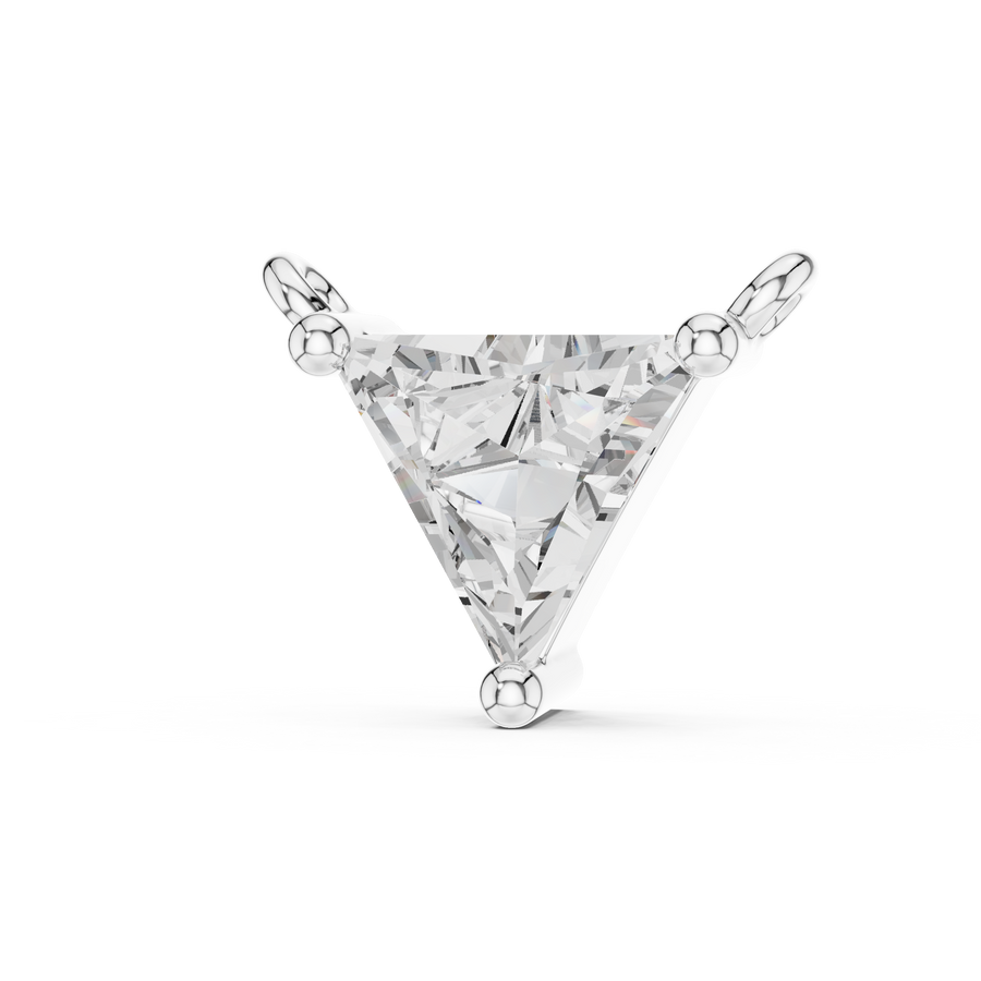 0.74 CT Trillion Cut Lab Grown Diamond Pendant in white metal with minimalist three-prong setting.