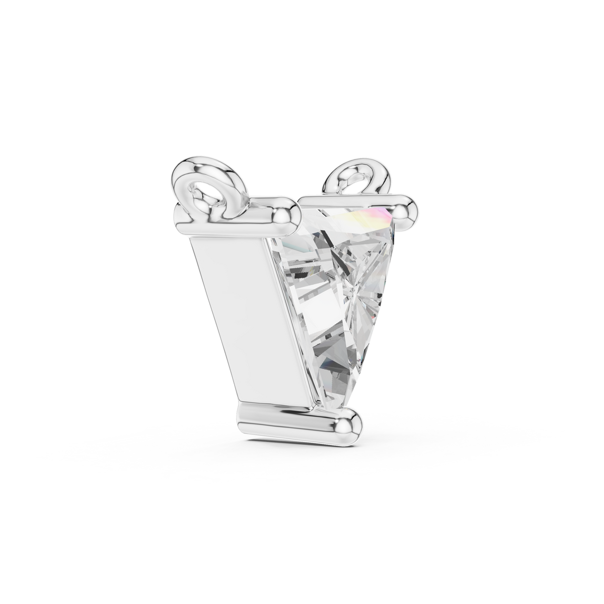 0.74 CT Trillion Cut Lab Grown Diamond Pendant in white metal with minimalist three-prong setting and polished side loops