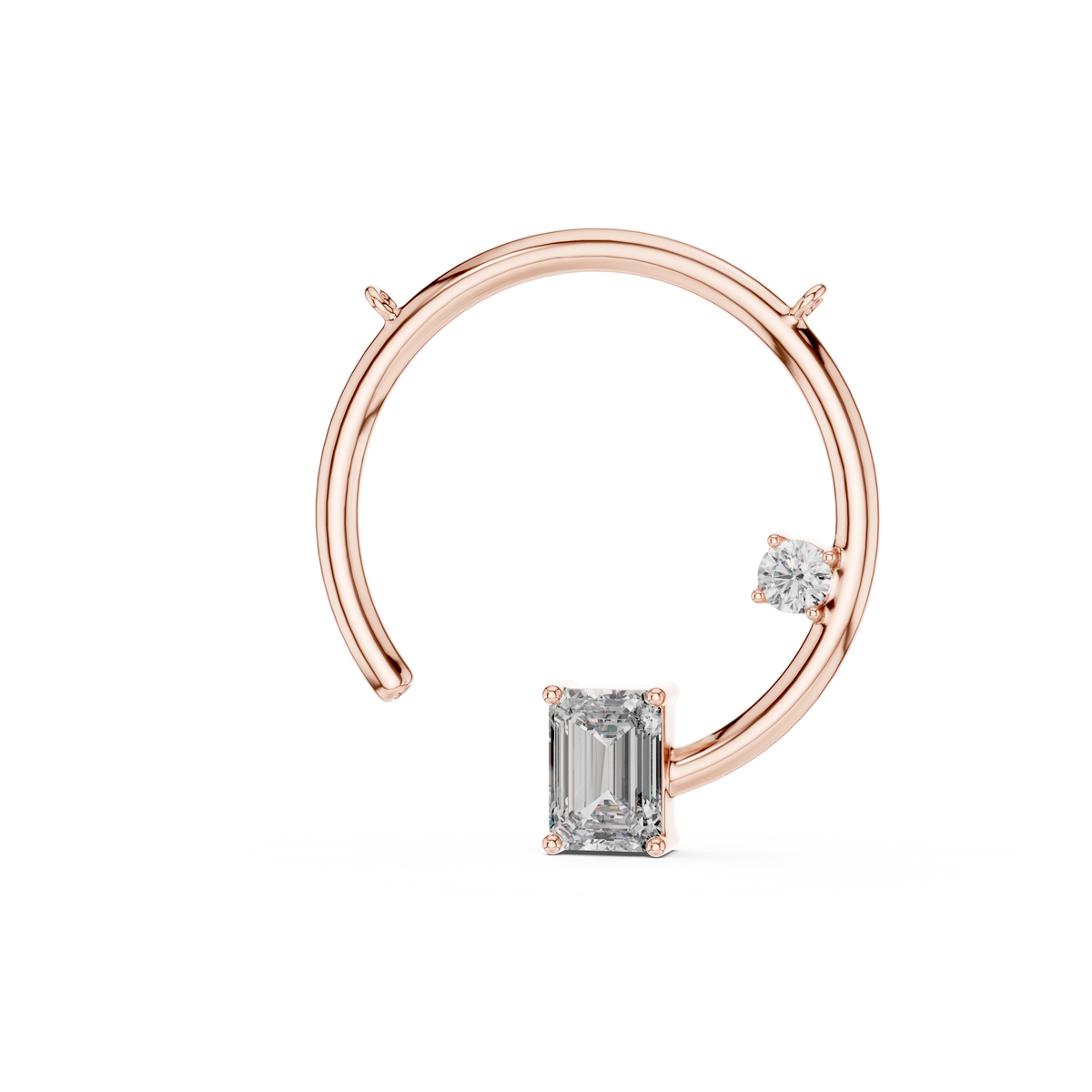 0.98 CTW emerald-cut and round lab-grown diamond open circle pendant in rose gold.