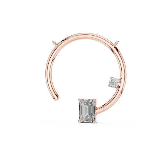 0.98 CTW emerald-cut and round lab-grown diamond open circle pendant in rose gold.