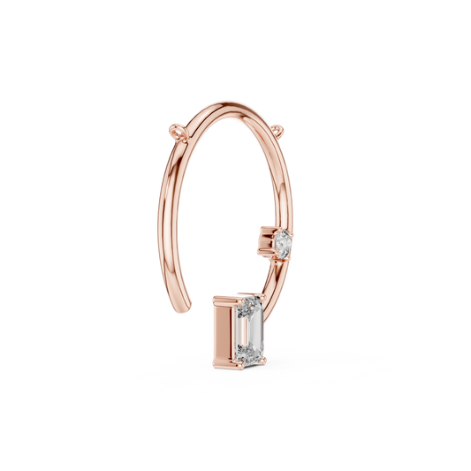 0.98 CTW emerald-cut and round lab-grown diamond open circle pendant in rose gold.