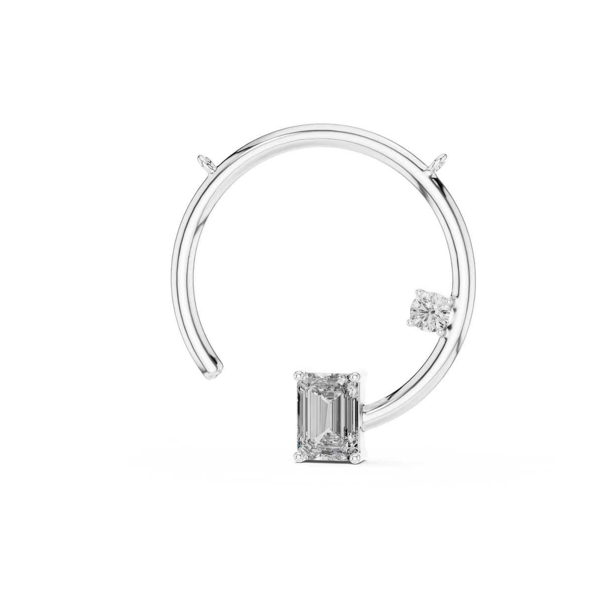 0.98 CTW emerald-cut and round lab-grown diamond open circle pendant in white gold.