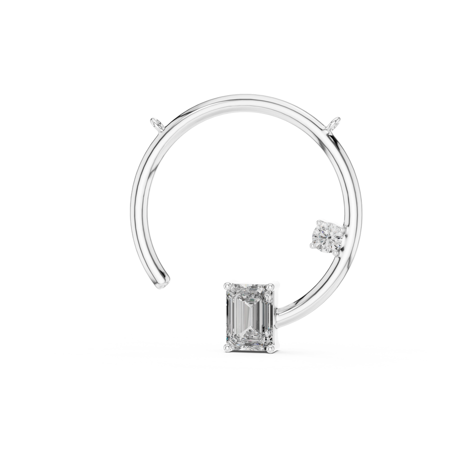 0.98 CTW emerald-cut and round lab-grown diamond open circle pendant in white gold.