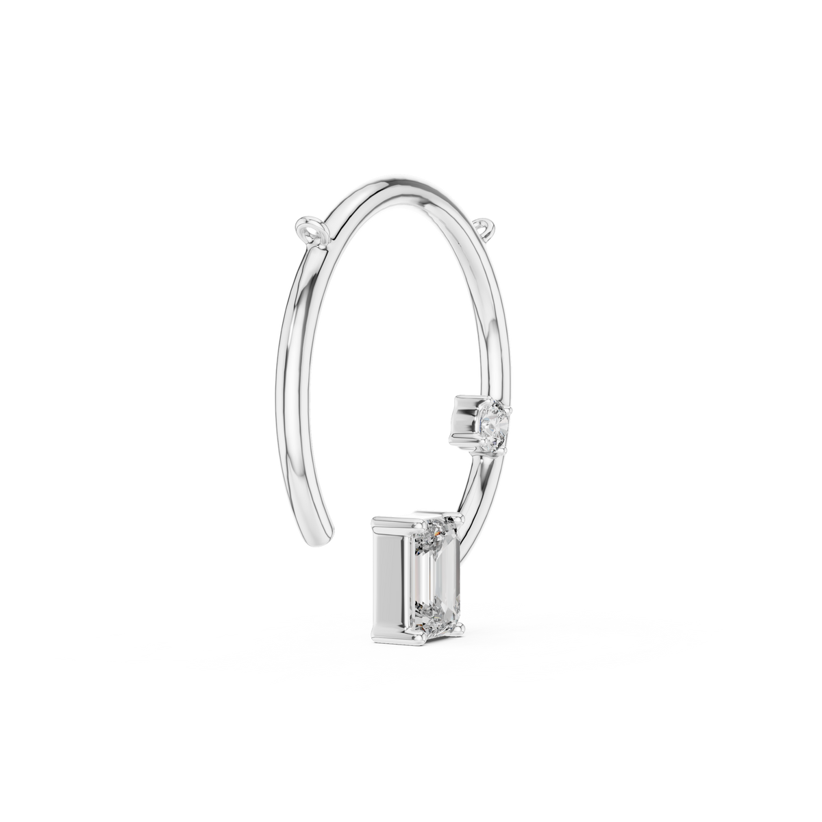 0.98 CTW emerald-cut and round lab-grown diamond open circle pendant in white gold.