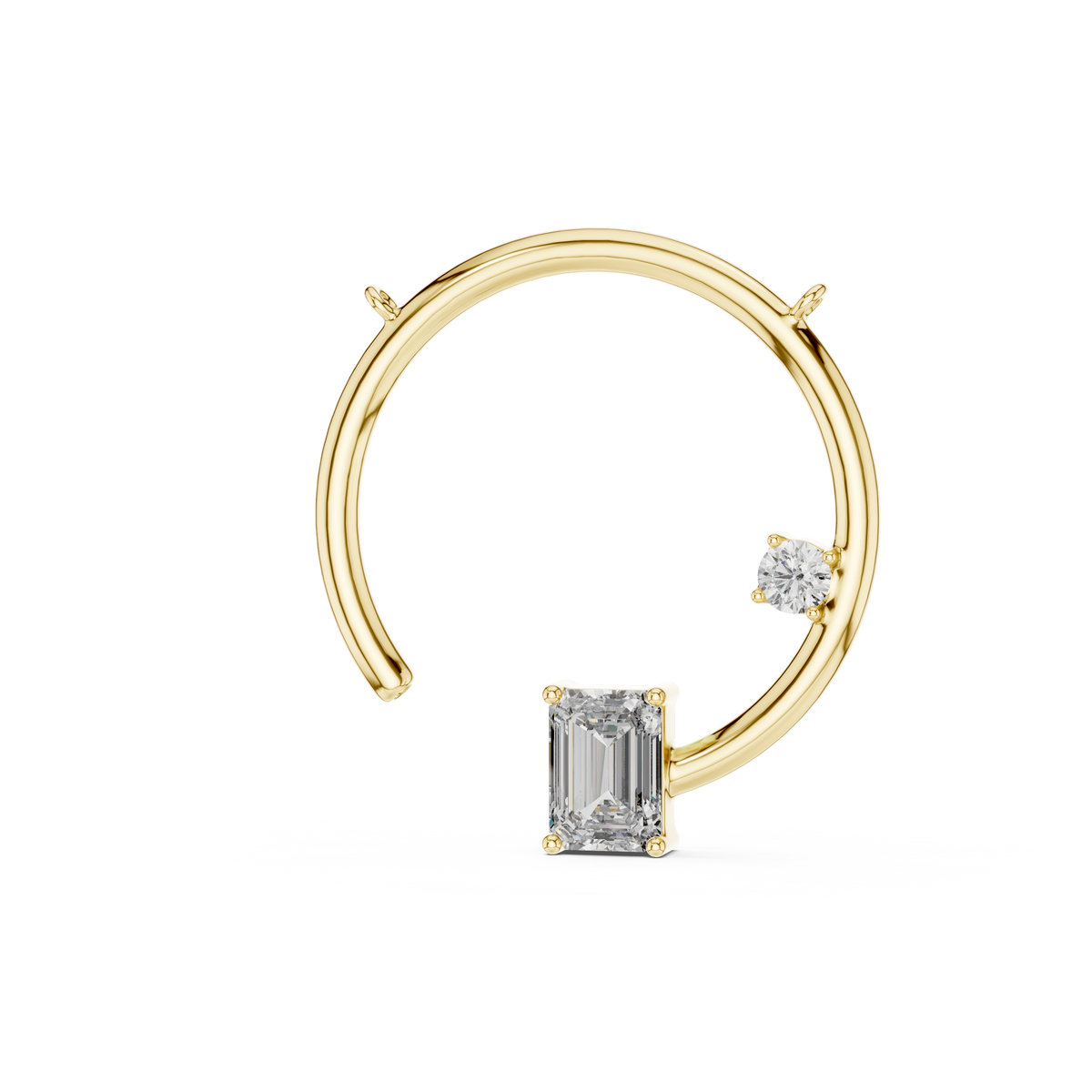 0.98 CTW emerald-cut and round lab-grown diamond open circle pendant in yellow gold