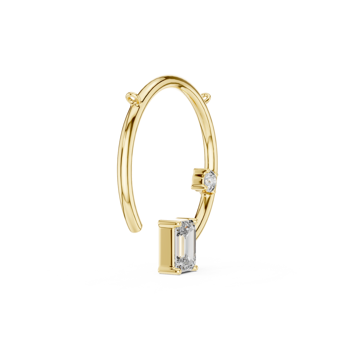 0.98 CTW emerald-cut and round lab-grown diamond open circle pendant in yellow gold.