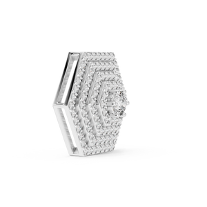 White gold hexagonal tiered pavé lab grown diamond cluster pendant.