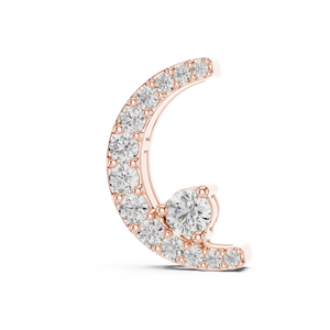 Rose gold crescent moon pendant with brilliant round-cut lab-grown diamonds on a transparent background.