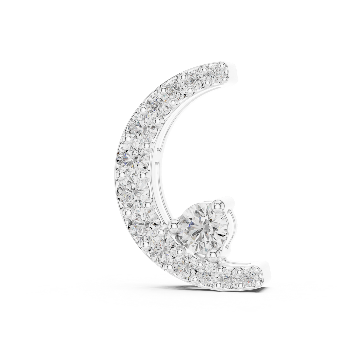 White gold crescent moon pendant with graduated lab-grown diamonds
