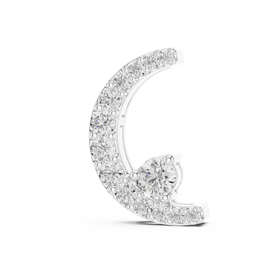 White gold crescent moon pendant with graduated lab-grown diamonds