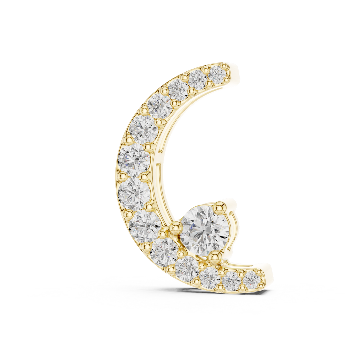 Yellow gold crescent moon pendant with graduated lab-grown diamonds