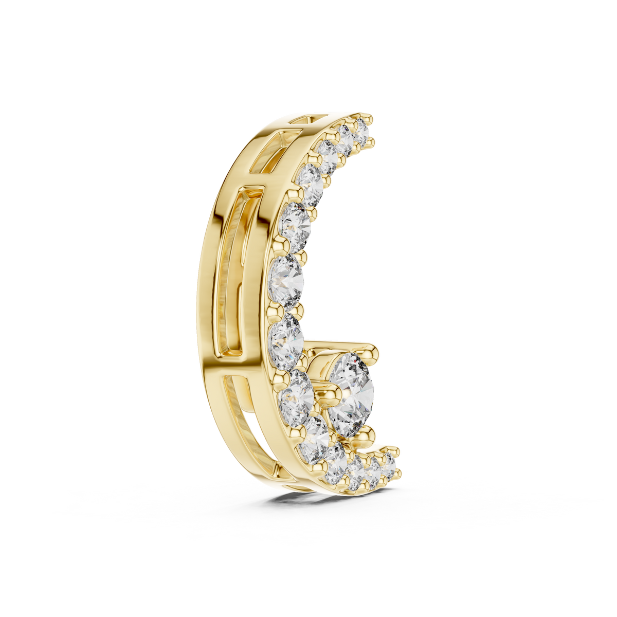 Yellow gold crescent moon pendant with graduated lab-grown diamonds