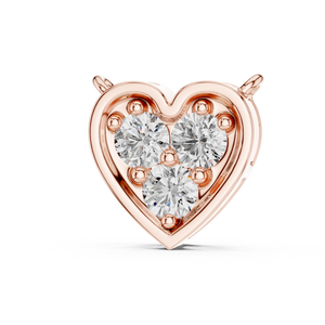 0.36 CT three stone lab grown diamond heart pendant in rose gold, front view