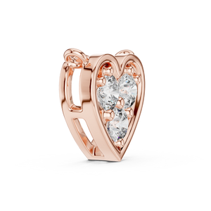 Side angle of rose gold three stone lab grown diamond heart pendant