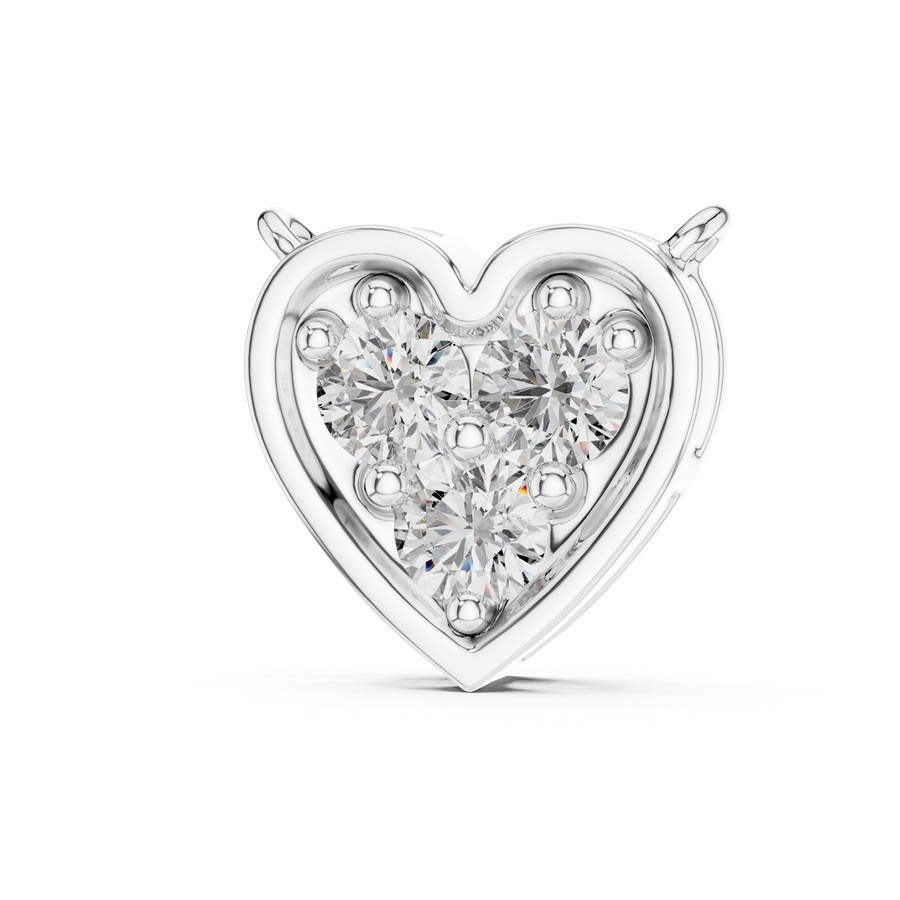 0.36 CT three stone lab grown diamond heart pendant in white gold, front view