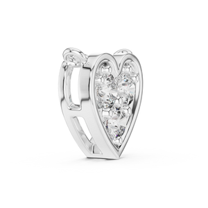 Side angle of white gold three stone lab grown diamond heart pendant
