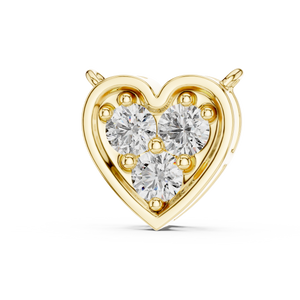 0.36 CT three stone lab grown diamond heart pendant in yellow gold, front view