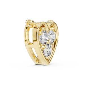 Side angle of yellow gold three stone lab grown diamond heart pendant