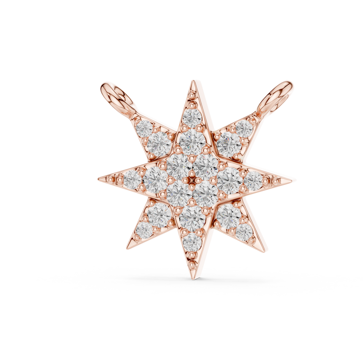 0.17 CT pave lab grown diamond north star pendant in rose gold, front view