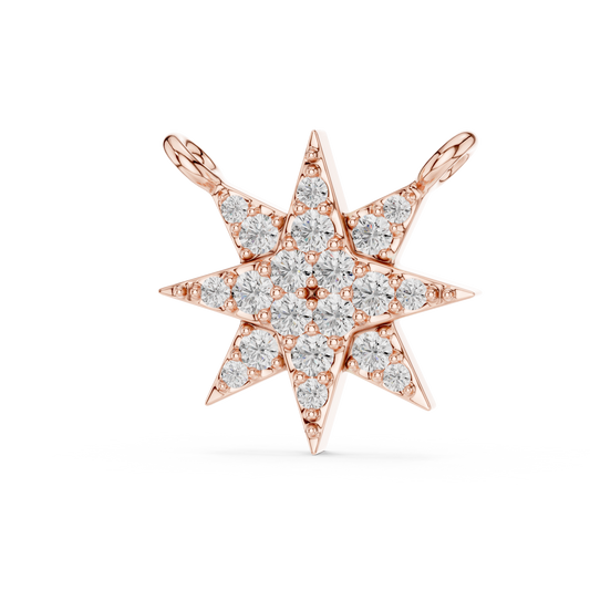0.17 CT pave lab grown diamond north star pendant in rose gold, front view