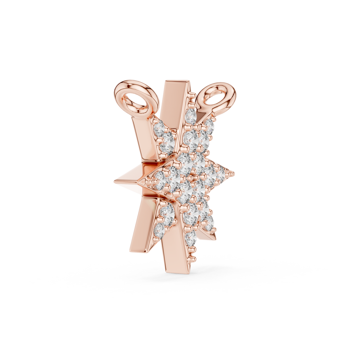 Side angle of rose gold north star lab grown diamond pendant with double bail