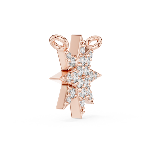 Side angle of rose gold north star lab grown diamond pendant with double bail