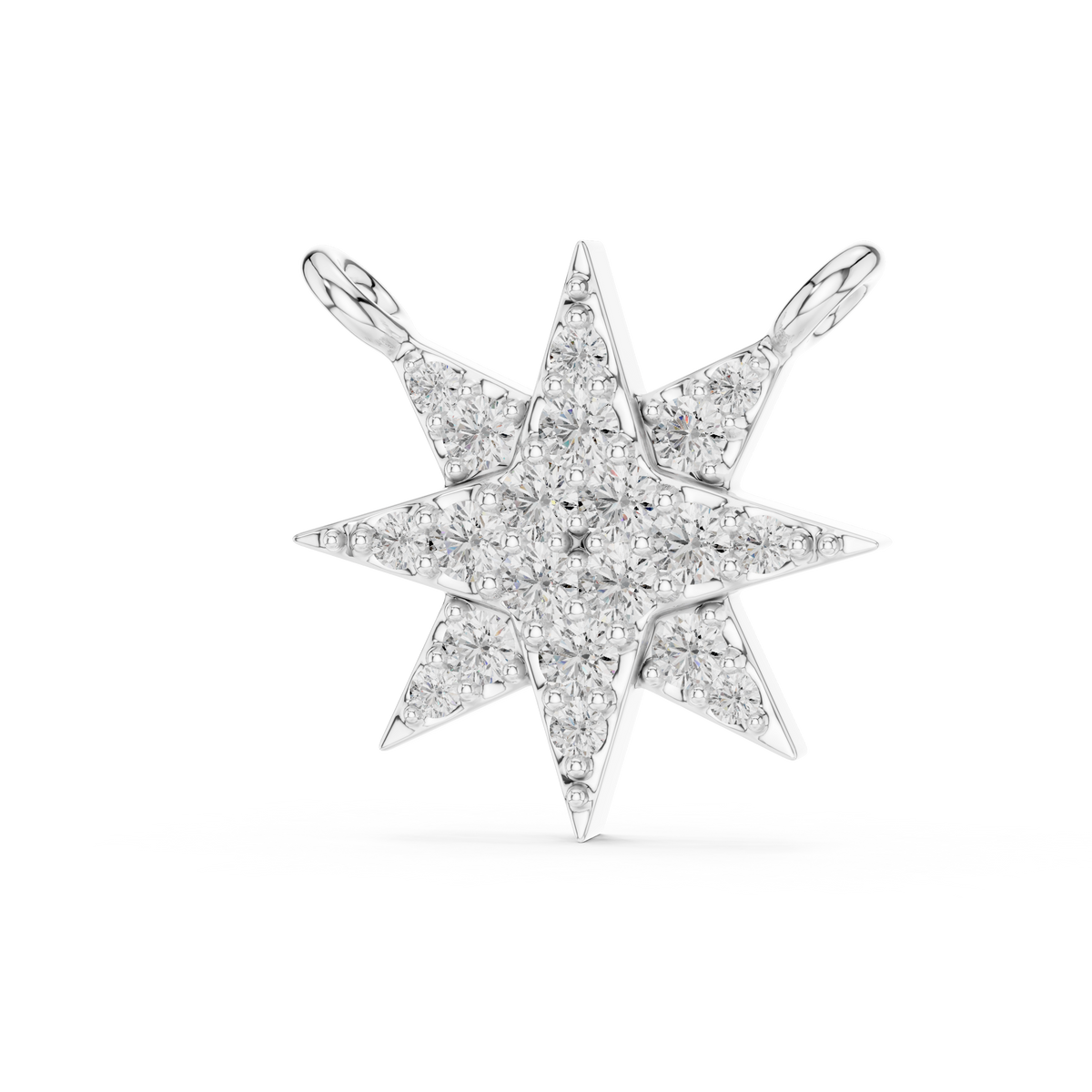 0.17 CT pave lab grown diamond north star pendant in white gold, front view