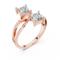 Rose gold princess cut toi et moi lab grown diamond ring, side view