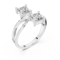 White gold princess cut toi et moi lab grown diamond ring, side view