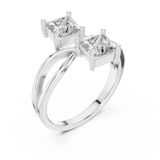 White gold princess cut toi et moi lab grown diamond ring, side view