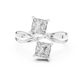 White gold princess cut toi et moi lab grown diamond ring, angled view