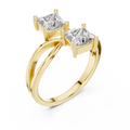 Yellow gold princess cut toi et moi lab grown diamond ring, side view