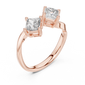 Rose gold princess cut open toi et moi lab grown diamond ring, side view