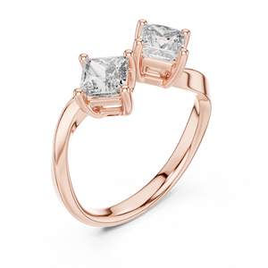 Rose gold princess cut open toi et moi lab grown diamond ring, side view