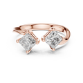 Rose gold princess cut open toi et moi lab grown diamond ring, angled view