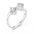 White gold princess cut open toi et moi lab grown diamond ring, side view