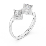 White gold princess cut open toi et moi lab grown diamond ring, side view
