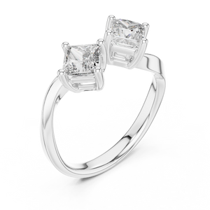 White gold princess cut open toi et moi lab grown diamond ring, side view