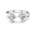 White gold princess cut open toi et moi lab grown diamond ring, angled view