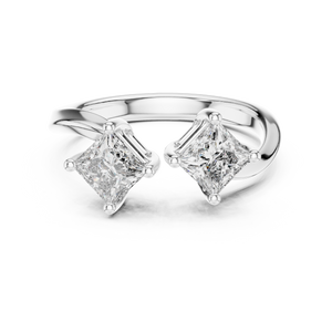 White gold princess cut open toi et moi lab grown diamond ring, angled view