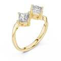 Yellow gold princess cut open toi et moi lab grown diamond ring, side view