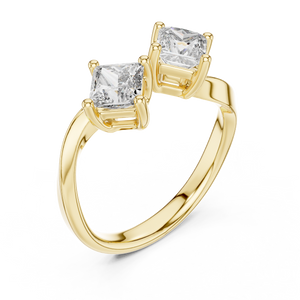 Yellow gold princess cut open toi et moi lab grown diamond ring, side view