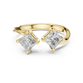 Yellow gold princess cut open toi et moi lab grown diamond ring, angled view