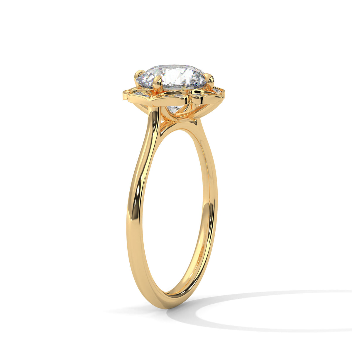 2 Carat Round Cut Lab Created Diamond Floral Halo Engagement Ring – Side View | Luzora Jewels