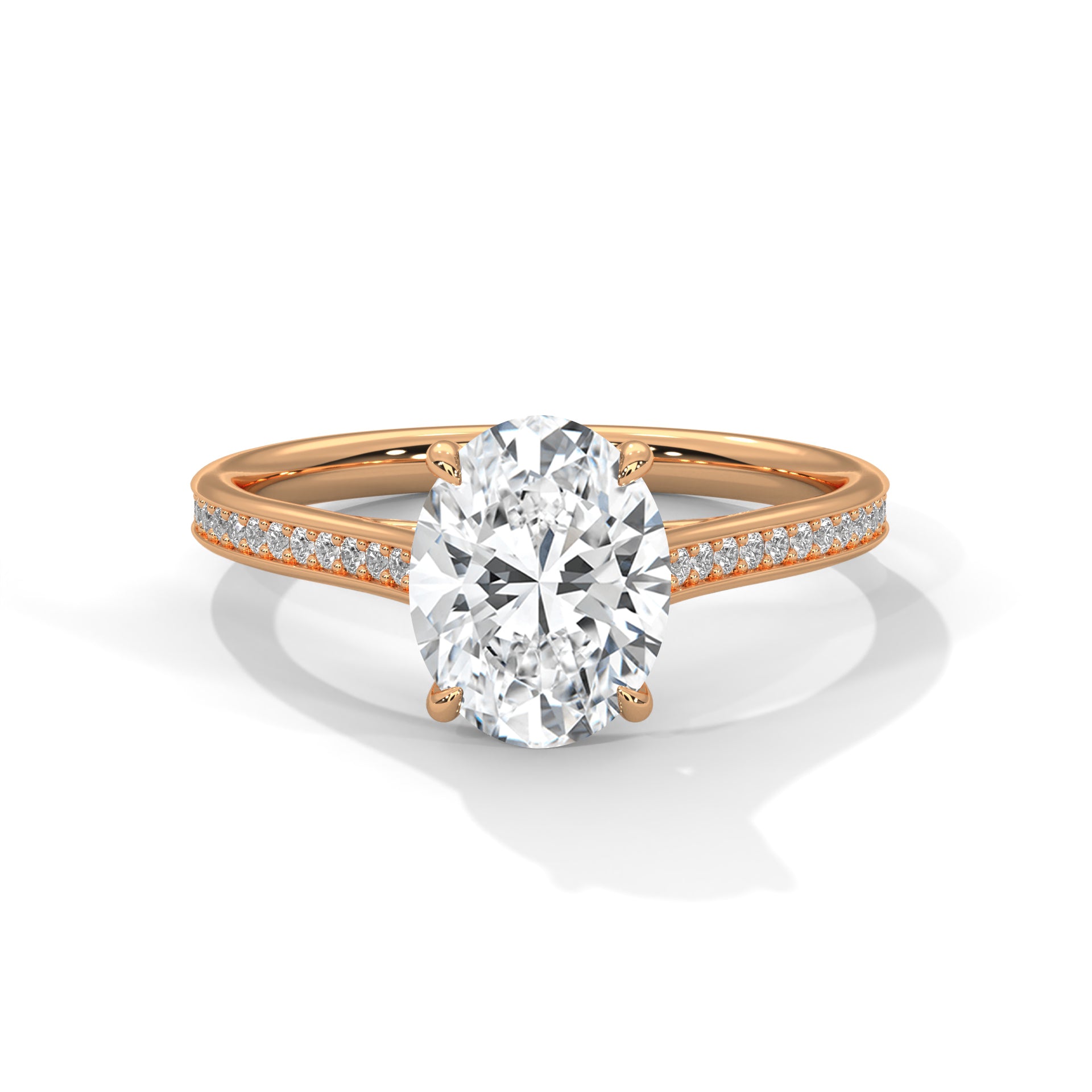 Oval Cut Lab-Grown Diamond Engagement Ring | Rose Gold Pave Solitaire Ring | Ethical Diamond Ring | Sustainable Fine Jewelry