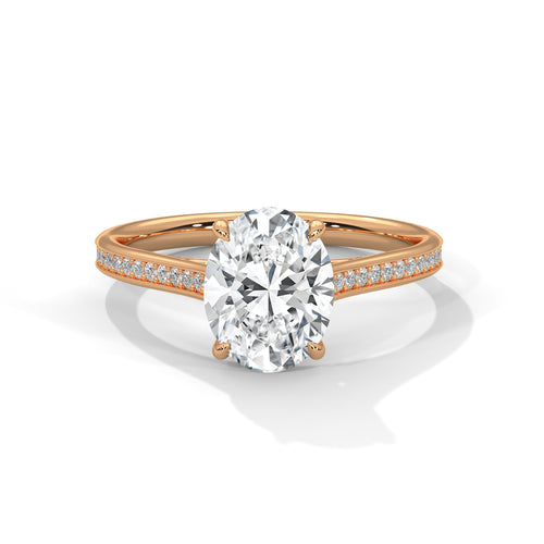 Oval Cut Lab-Grown Diamond Engagement Ring | Rose Gold Pave Solitaire Ring | Ethical Diamond Ring | Sustainable Fine Jewelry