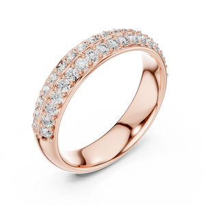 Rose gold round two-row pave lab grown diamond anniversary band, side view
